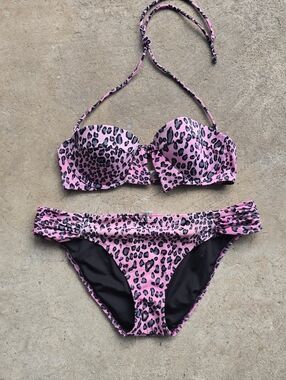VTG Y2k Victoria’s Secret Bikini Set Pink Leopard Swimsuit Large
